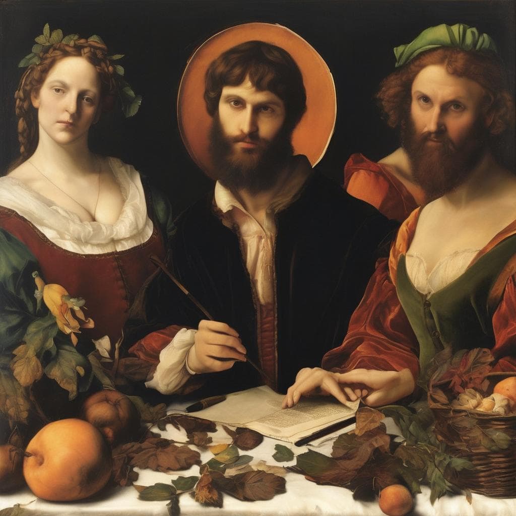 Ασπρόμαυρο άγαλμα με μοτίβο και επανάληψη, περικυκλωμένο από φύλλα και φρούτα, σε κλασικό στυλ.